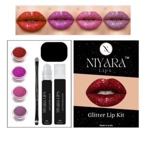 Glitter Lip Kit - 4 Color Complete Set | High Pigmented Powder for Lips Cosmetics | Long Lasting (4 Set - 16 Colors)